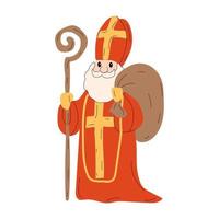 Saint Nicholas christmas character vector set. Saint Nicholas christmas characters with standing pose and happy expression holding gifts and letter element for xmas design collection. Vector