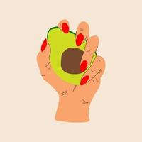 mano sosteniendo un aguacate. vectorial todos los elementos están aislados vector