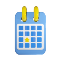 3d render calendar appointment illustration. Note organizer with birthday party reminder isolated background. Minimal meeting planner png