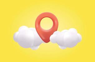 Map pointer icon. Location symbols with cloud. 3D Web Vector Illustrations.