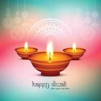 ilustración de la quema de diya en el fondo de la tarjeta navideña de celebración feliz diwali vector