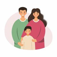 Happy and friendly family. Husband, wife and child. Loving parents. vector