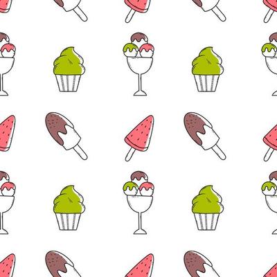 Doodle style ice cream. Seamless pattern for sewing clothes and printing on fabric. Packing paper.