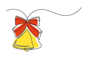Continuous one line drawing of a Christmas bell and bow vector