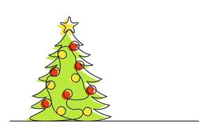 Continuous one line drawing of a Christmas tree with balls vector