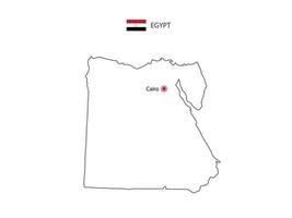 Hand draw thin black line vector of Egypt Map with capital city Cairo on white background.