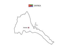 Hand draw thin black line vector of Eritrea Map with capital city Asmara on white background.