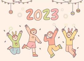 Cute children are celebrating the new year with sparklers in their hands. flat design style vector illustration.