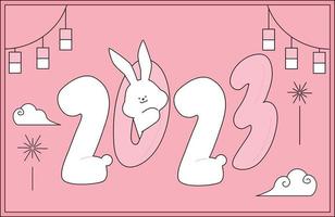 A rabbit is sticking out of the 2023 number. flat design style vector illustration.