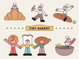 Bread and cute baker characters. It's riding on a huge loaf of bread. He has a bread face and is waving his hand. vector