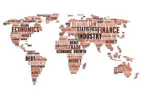 Business, finance word cloud tags, world map shape vector