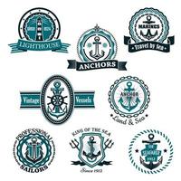 Marine and nautical heraldic vector icons set