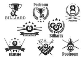 conjunto de iconos o emblemas vectoriales de concurso de billar vector