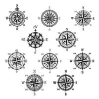 Vintage compass and wind rose isolated symbol set vector