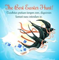 Easter Egg Hunt cartoon poster with swallow bird vector