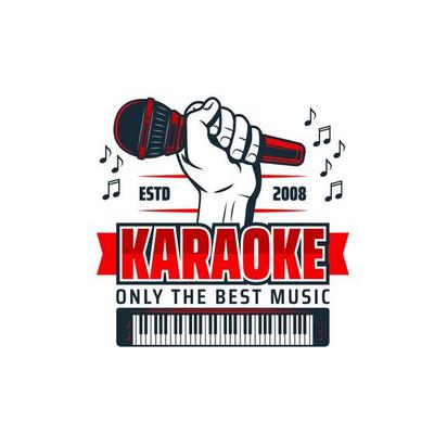 Karaoke music icon, microphone in hand and notes