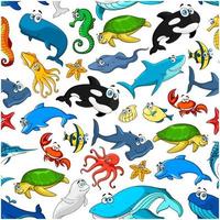 Cartoon sea fishes and animals vector pattern