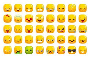 Smile emoji and expression icons, emoticon faces vector