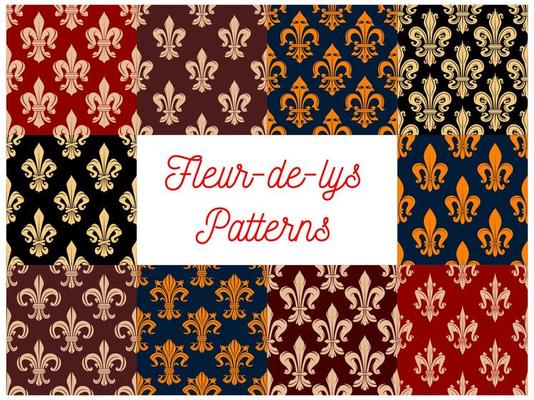 Floral fleur-de-lis french royal lily patterns set