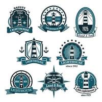 Nautical lighthouse vector icons set