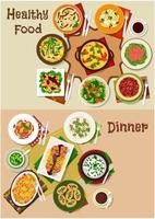 Salad and snack dishes for festive dinner icon set vector