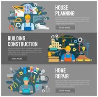 House building, construction repair flat banners vector