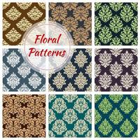 Seamless floral pattern set with damask ornament vector