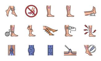 Varicose treatment icons, vein thrombosis therapy vector