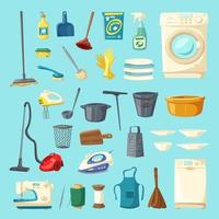 Cleaning items household supplies icons Royalty Free Vector