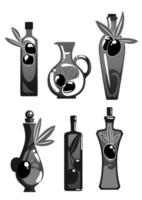 Olive oil bottles vector isolated icons set