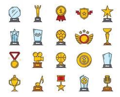 Golden line award trophy icons, victory cup, medal vector