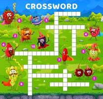 Crossword quiz grid with cartoon berry wizards vector