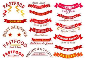 Fast food sign set with ribbon banner and header vector