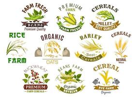 Grain and cereal product vector isolated icons