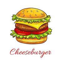 icono de vector de hamburguesa de comida rápida de hamburguesa con queso