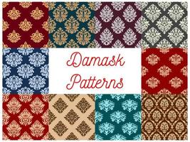 damasco floral barroco samless vector patrones conjunto