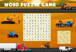 Construction industry machines on word search game vector