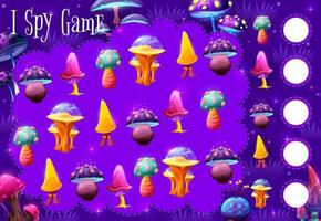 I spy game puzzle with magic luminous mushrooms vector