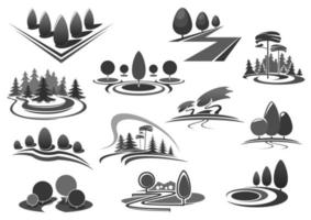 Gardening or green landscape design vector icons