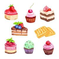 Cake and pastry set of watercolor dessert vector