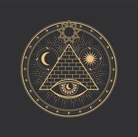 Pentagram symbol, circle, magic pyramid and eye vector