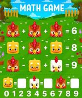 juego de matemáticas con gallina cuadrada, gallo y pollo vector