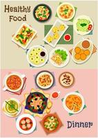 Healthy meal dishes icon set for food theme design vector