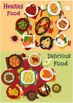 Breakfast and lunch dishes icon for menu design