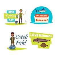 Fishing sport and hobby cartoon icon set design vector