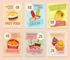 Fast food snacks vector price cards templates