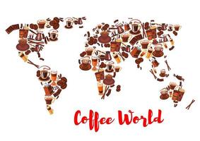 símbolo del mapa del mundo del café para el diseño de bebidas y alimentos vector