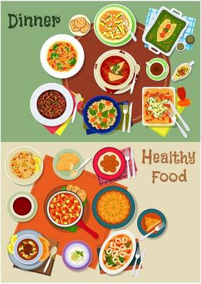 Dinner food icon with spanish and jewish dishes