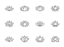 Outline line lotus icons, flowers or yoga symbols