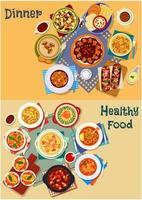 Soup and salad of world cuisine icon set design vector